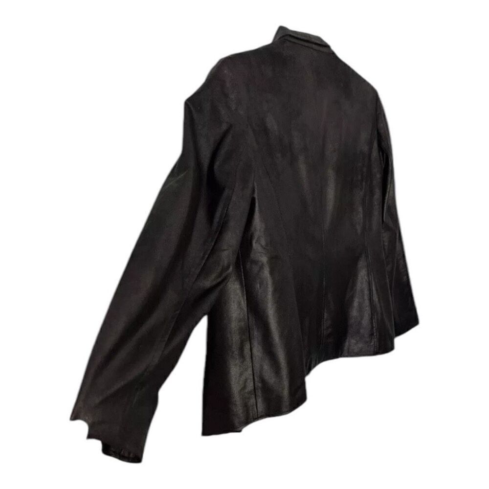JM Collection Faux Leather Jacket Coat Draped Black Plus Size M Shoulder Padded - Picture 12 of 14